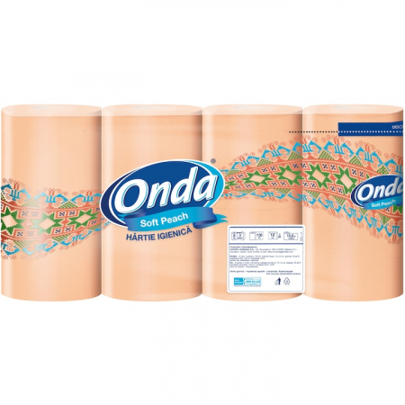 Baie & Toaleta - Hartie igienica Onda Soft Piersica, 3 straturi, 8 role
