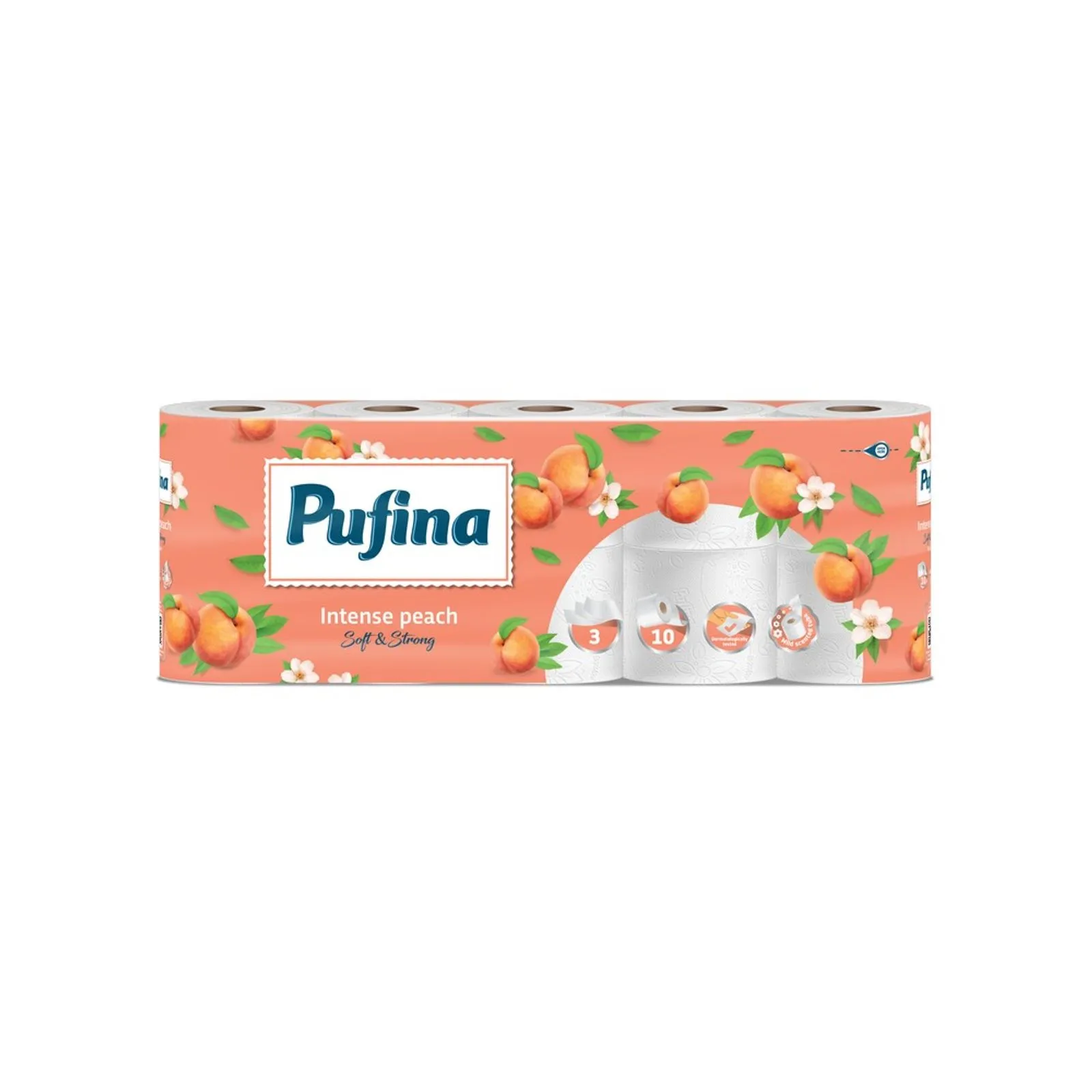 Baie & Toaleta - Hartie igienica Pufina Intense Piersica, 3 straturi, 10 role