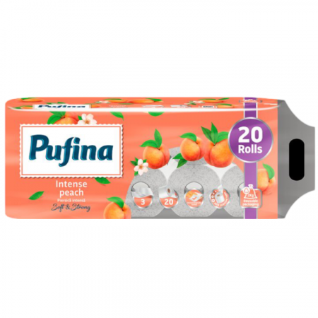 Baie & Toaleta - Hartie igienica Pufina Intense Piersica, 3 straturi, 20 role