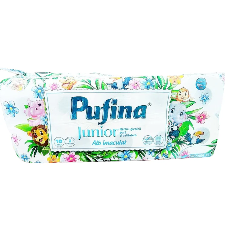 Baie & Toaleta - Hartie igienica Pufina Junior, 2 straturi, 10 role