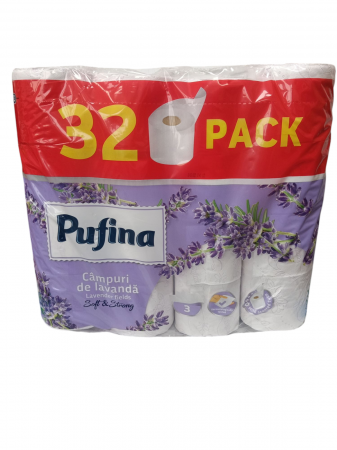 Baie & Toaleta - Hartie igienica Pufina Lavanda, 3 straturi, 32 role