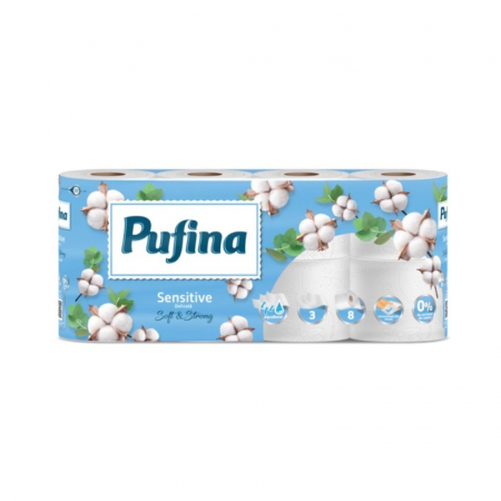 Baie & Toaleta - Hartie igienica Pufina Soft Sensitive, 3 straturi, 10 role