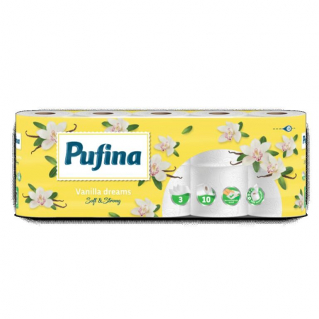 Baie & Toaleta - Hartie igienica Pufina Soft Vanilie, 3 straturi, 10 role