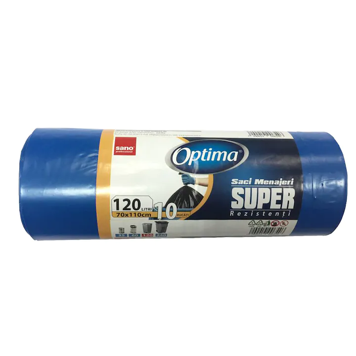 Accesorii Bucatarie - Saci menajeri albastri Sano Optima Super, 120L, 10 bucati