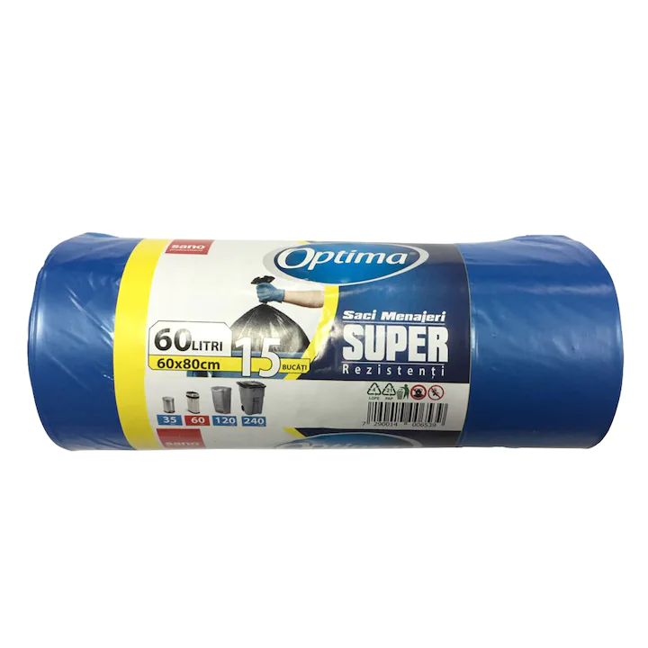 Accesorii Bucatarie - Saci menajeri albastri Sano Optima Super, 60L, 15 bucati