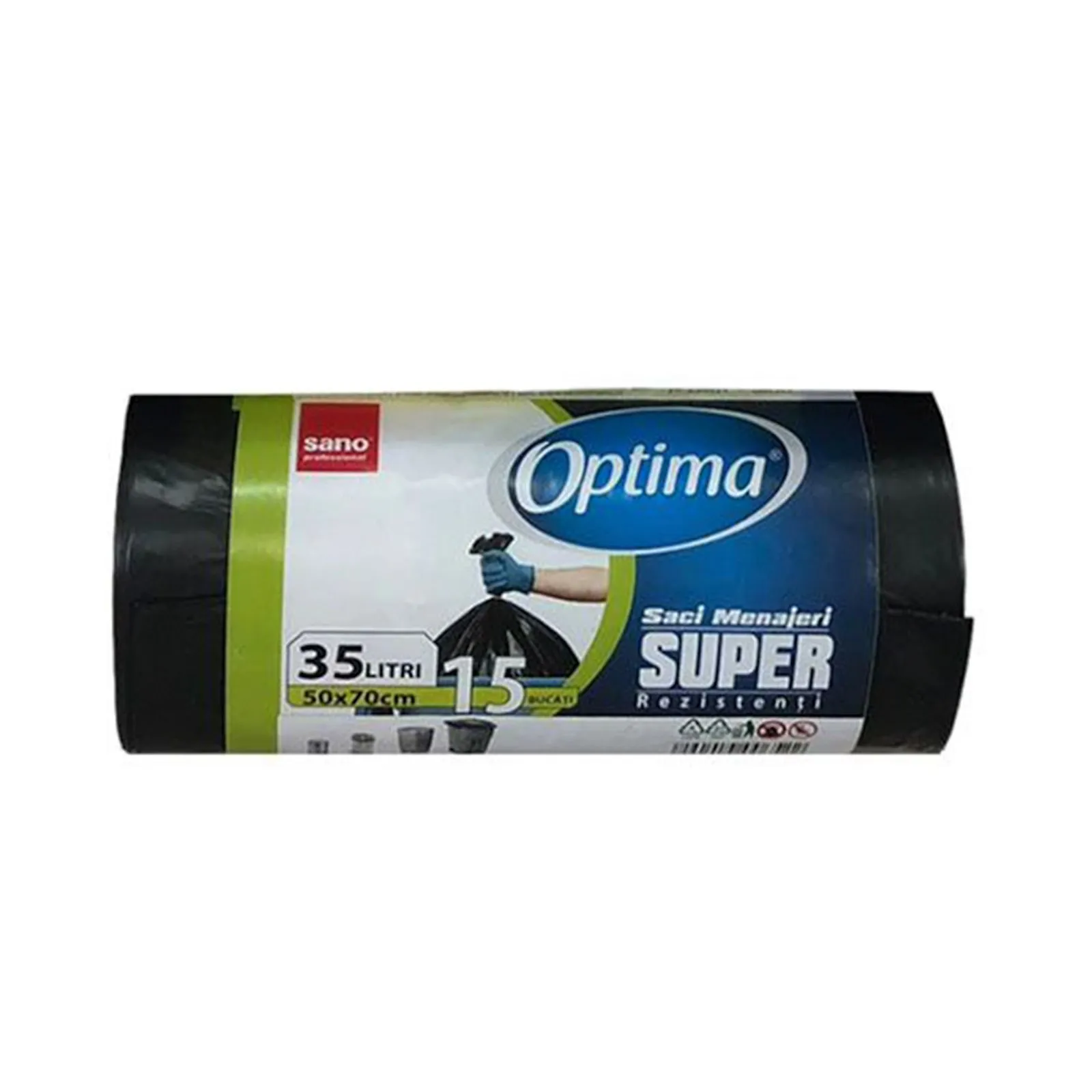 Curatare Bucatarie - Saci menajeri Sano Optima Super Negri, 35L, 15 bucati