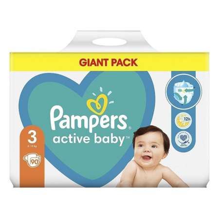 Scutece Pampers - Scutece Pampers Active Baby Giant Pack, Marimea 3, 6-10 kg, 90 bucati
