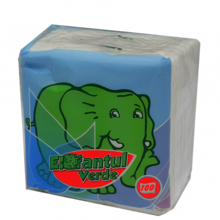 Prosoape de Hartie & Servetele - Servetele de masa Elefantul Verde, 25x25cm, 1 strat, 100 bucati