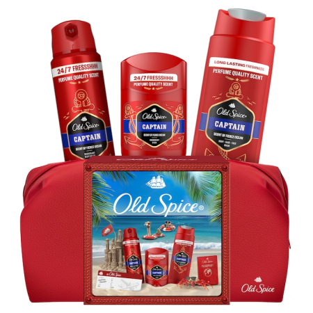Set Cadou - Set cadou Old Spice Captain cu geanta de calatorie: Deodorant 50ml + Spray 150ml + Gel de dus 250ml