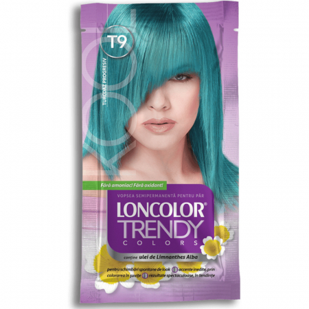 Ingrijire Personala - Vopsea de par semi-permanenta fara amoniac Loncolor Trendy Colors T9 Turcoaz Progresiv, 50ml