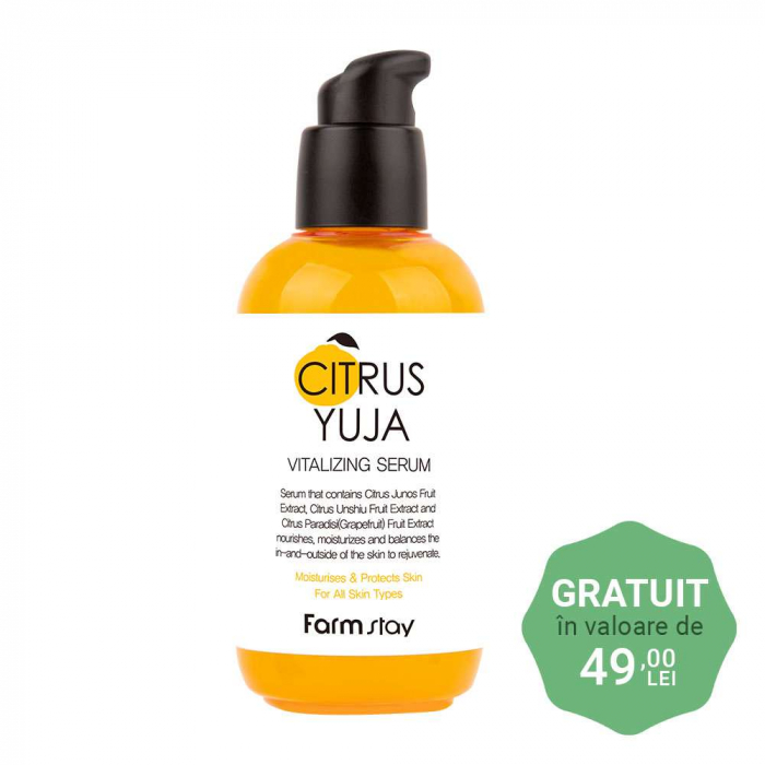 Set revitalizant in 3 pasi Farmstay Citrus Yuja Vitalizing Toner, Crema pentru fata si Ser de Fata Cadou [2]