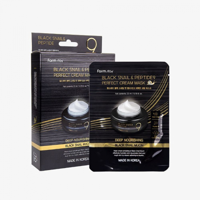 Masca textila de fata cu ser antirid revitalizant Farmstay Black Snail & Peptide 9 Perfect Cream Mask 23ml [2]