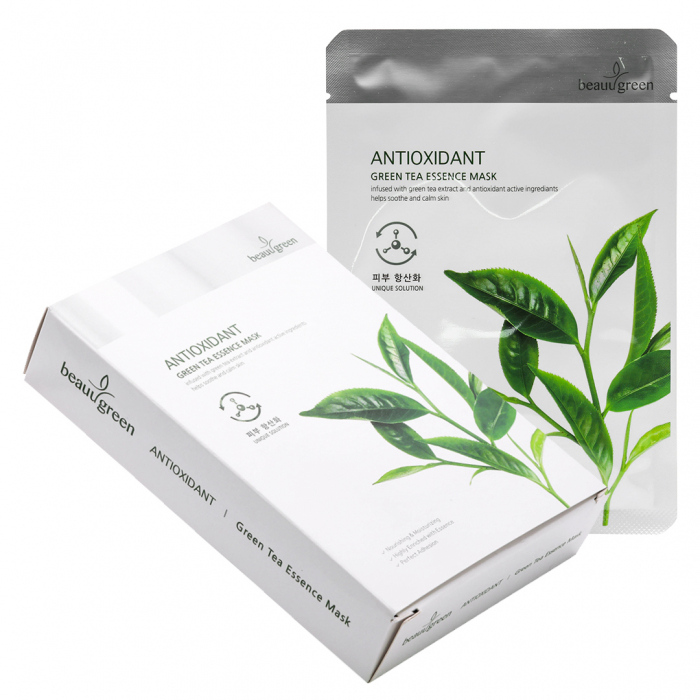 Masca textila de fata cu ser antirid hidratant calmant Beauugreen Vitalizing Green Tea 23gr [2]