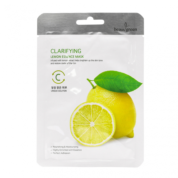 Masca textila de fata cu ser antirid hidratant si luminozitate Beauugreen Clarifying Lemon 23gr