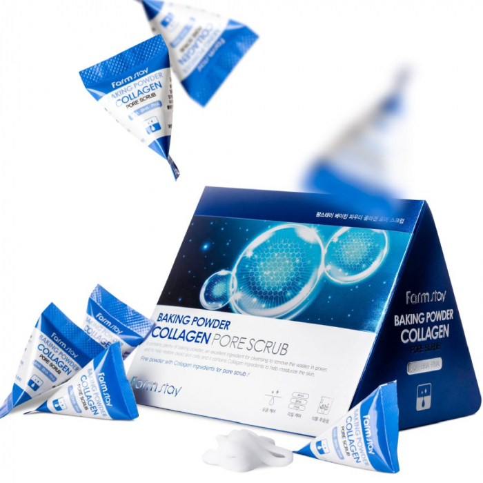 Scrub exfoliant pentru fata cu efect antirid racoritor Farmstay Baking Powder Collagen Pore Scrub 25bc x 7gr [3]
