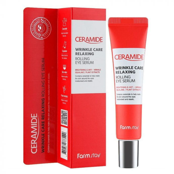 Ser concentrat de ochi antirid nutritiv cu masaj Farmstay Ceramide Wrinkle Care Relaxing Rolling Eye 25ml [2]