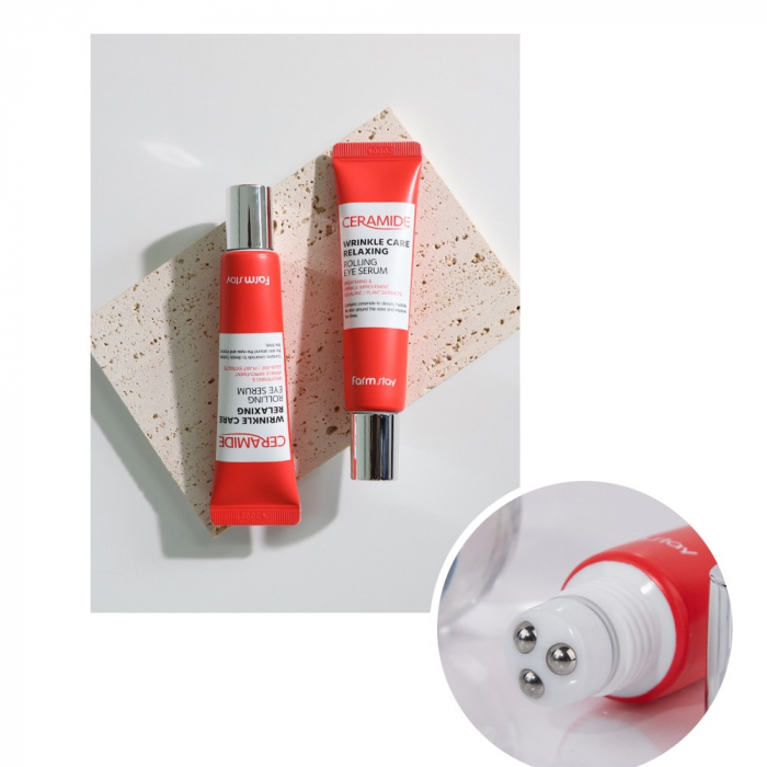 Ser concentrat de ochi antirid nutritiv cu masaj Farmstay Ceramide Wrinkle Care Relaxing Rolling Eye 25ml [3]