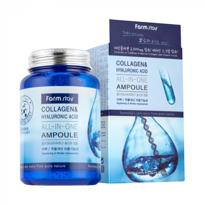 Ser concentrat de fata antirid hidratant Farmstay Collagen & Hyaluronic Acid All-In-One Ampoule 250ml [2]