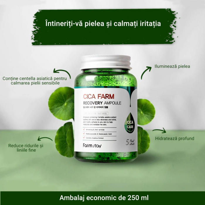 Ser concentrat pentru fata hidratant calmant cu efect antirid Farmstay Cica Farm Recovery Ampoule 250ml [4]