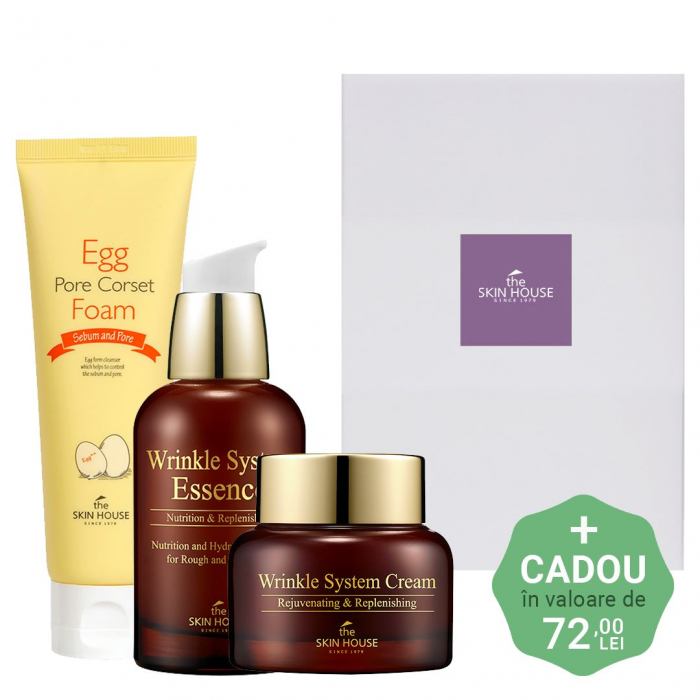 Set antirid nutritiv cu Colagen in 3 pasi The Skin House Wrinkle System Ser, Crema de fata si Spuma curatare GIFT BOX