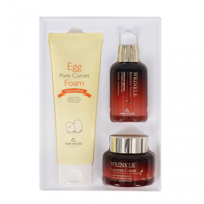 Set antirid nutritiv cu Ginseng in 3 pasi The Skin House Wrinkle Supreme Ser, Crema de fata si Spuma curatare GIFT BOX [3]