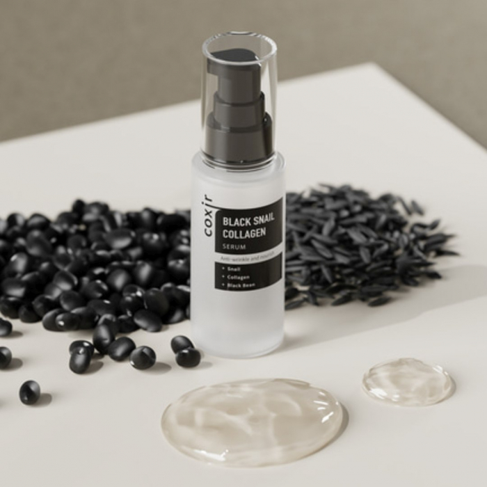 Set antirid nutritiv in 4 pasi Coxir Black Snail Collagen Toner, Ser, Crema pentru Ochi si Crema de fata [6]