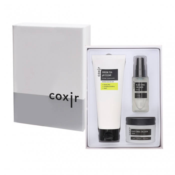 Set antirid nutritiv in 3 pasi Coxir Black Snail Collagen Ser, Crema de fata si Spuma curatare GIFT BOX [4]