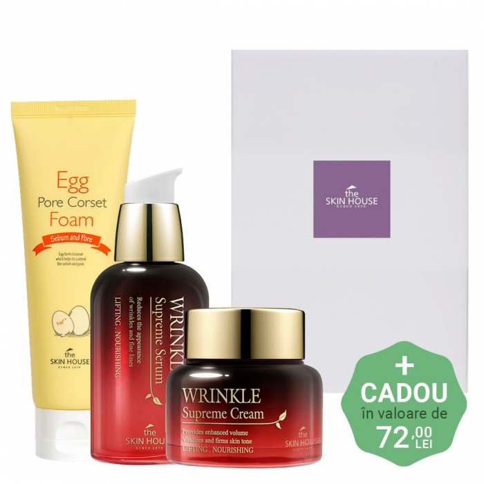 Set antirid nutritiv cu Ginseng in 3 pasi The Skin House Wrinkle Supreme Ser, Crema de fata si Spuma curatare GIFT BOX