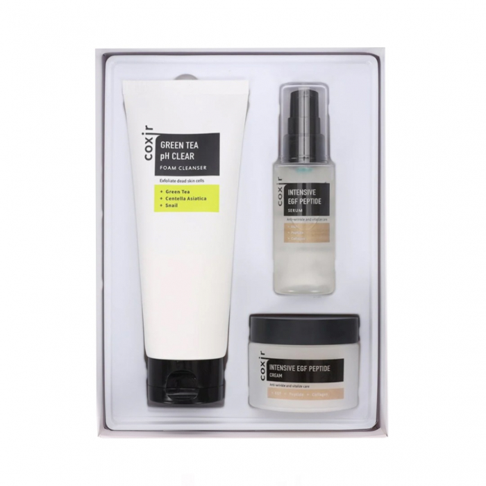 Set antirid regenerant in 3 pasi Coxir Intensive EGF Peptide Ser, Crema de fata si Spuma curatare GIFT BOX [3]