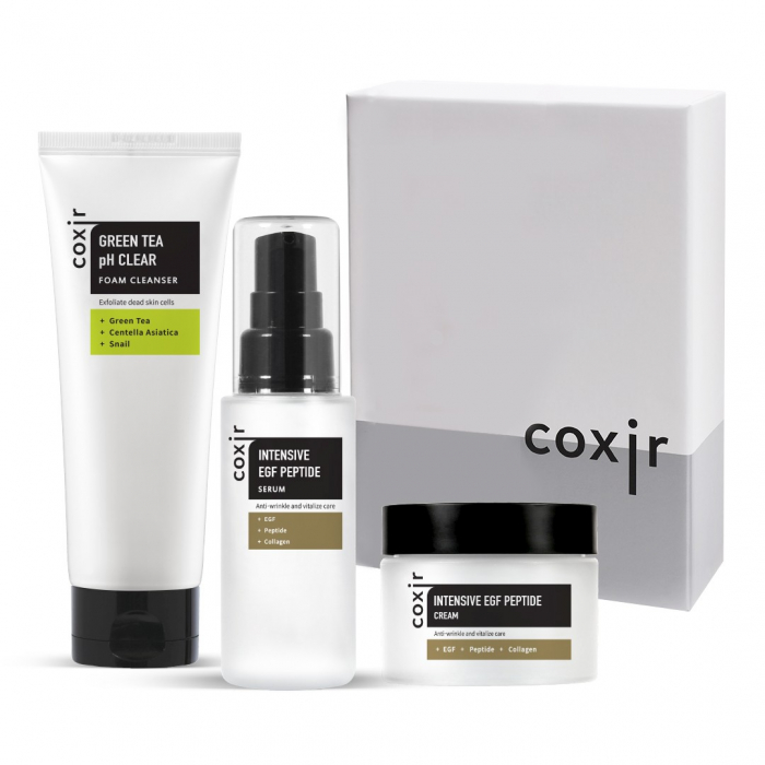 Set antirid regenerant in 3 pasi Coxir Intensive EGF Peptide Ser, Crema de fata si Spuma curatare GIFT BOX