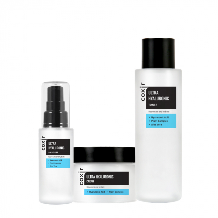 Set ultra hidratant cu efect antirid in 3 pasi Coxir Ultra Hyaluronic Toner, Ser concentrat de fata si Crema pentru fata