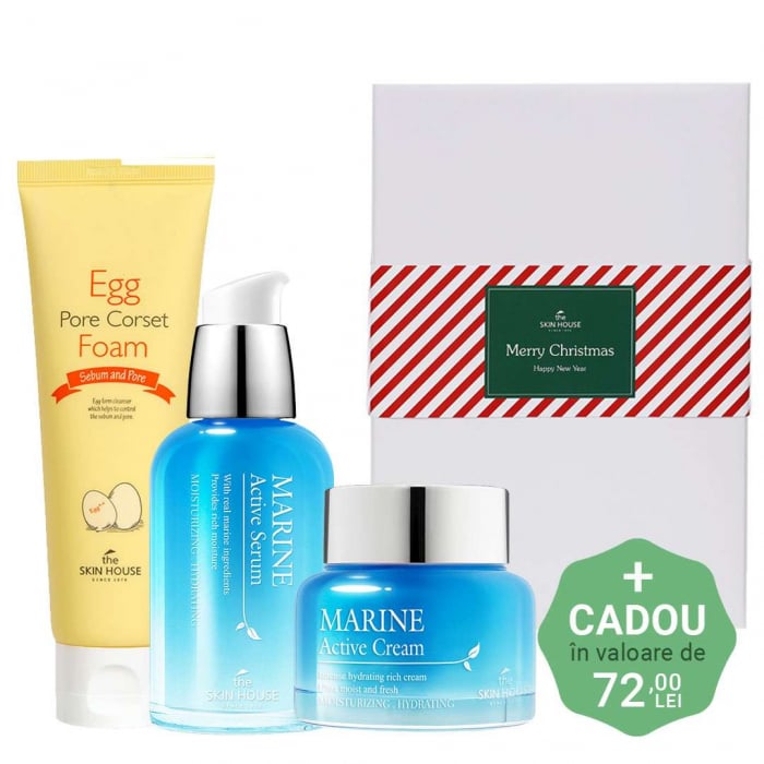 Set hidratant in 3 pasi The Skin House Marine Active Ser, Crema de fata si Spuma curatare Egg GIFT BOX