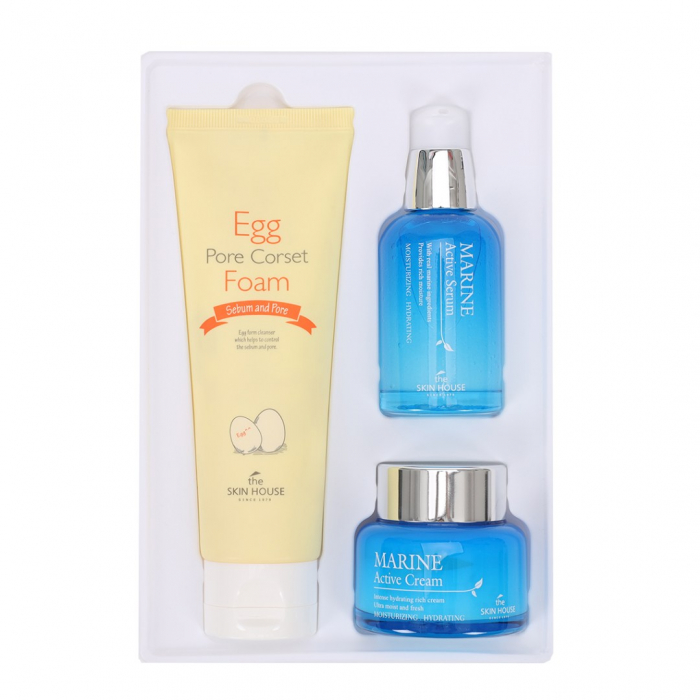 Set hidratant in 3 pasi The Skin House Marine Active Ser, Crema de fata si Spuma curatare Egg GIFT BOX [3]