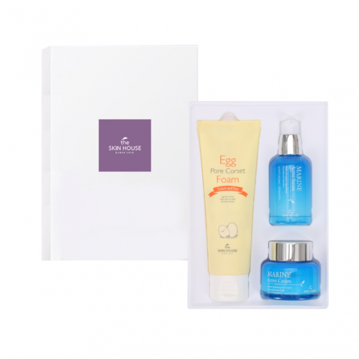 Set hidratant in 3 pasi The Skin House Marine Active Ser, Crema de fata si Spuma curatare Egg GIFT BOX [2]
