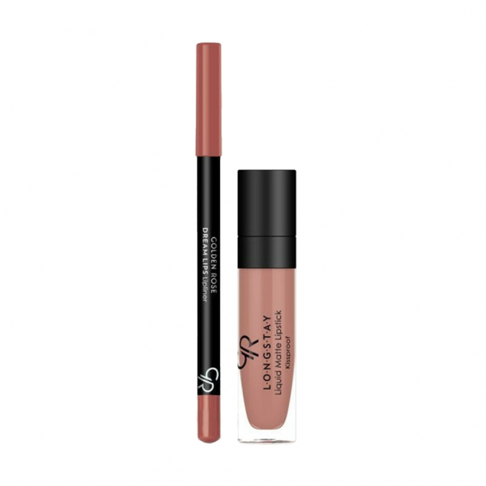 Set pentru buze Golden Rose Matte Lip Kit Warm Nude Ruj lichid Longstay Matte 13 + Creion Dream 503 [2]