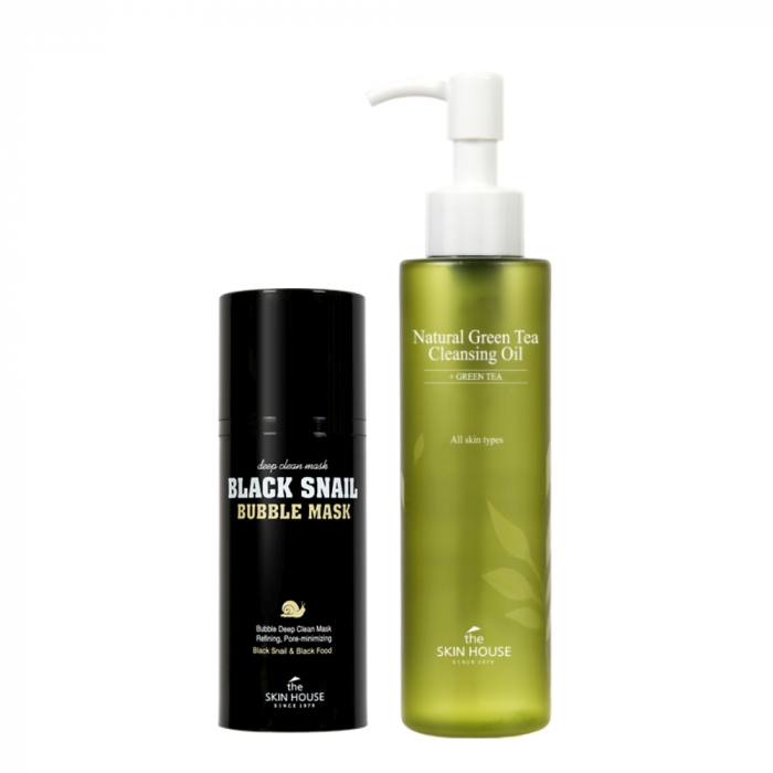 Set pentru curatare fata in 2 pasi The Skin House Ulei Natural Green Tea si Masca de curatare Black Snail