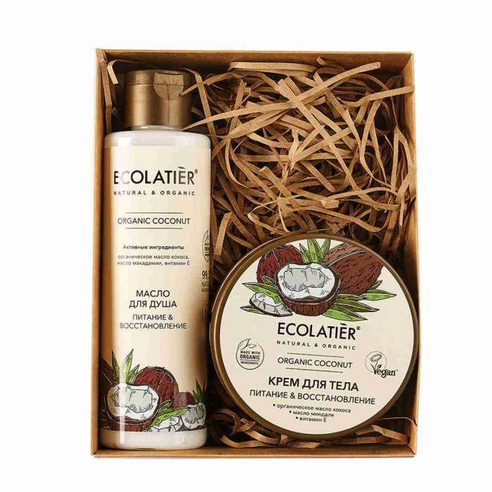 Set pentru ingrijire corp vegan Ecolatier Organic Coconut Gel-Ulei de dus si Crema de corp [2]