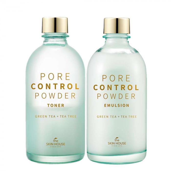 Set pentru pori dilatati si exces de sebum in 2 pasi The Skin House Pore Control Powder Emulsiie si Toner