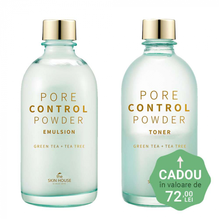 Set pentru pori dilatati si exces de sebum in 2 pasi The Skin House Pore Control Powder Emulsiie si Toner CADOU