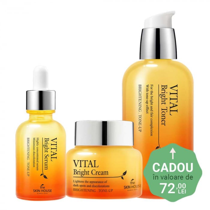 Set revitalizant cu efect luminozitate in 3 pasi The Skin House Vital Bright Ser, Crema pentru fata si Toner CADOU