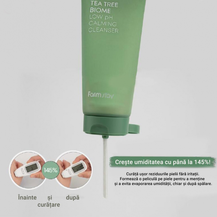 Spuma pentru curatare fata hidratanta calmanta Farmstay Tea Tree Biome Low Ph Calming 180ml [9]