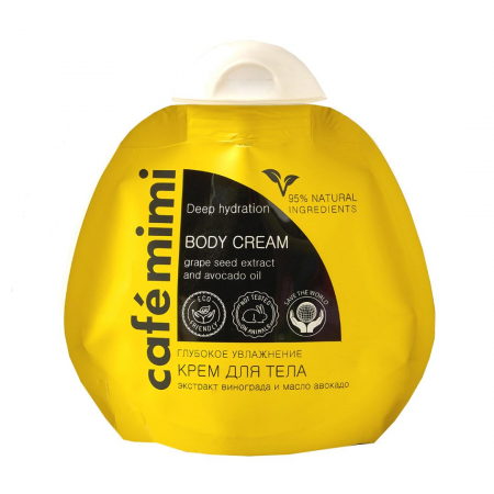 Crema de corp Cafe Mimi Body Cream Deep Hydration cu Uleiuri din Seminte de Struguri, Avocado, Migdale, Unt de Shea si Vitamine 100ml