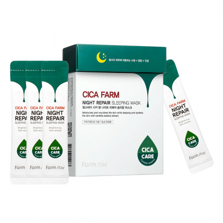 INGRIJIRE TEN SENSIBIL - Masca de noapte pentru fata hidratanta calmanta cu efect antirid Farmstay Cica Farm Sleeping Mask 20bc x 4ml