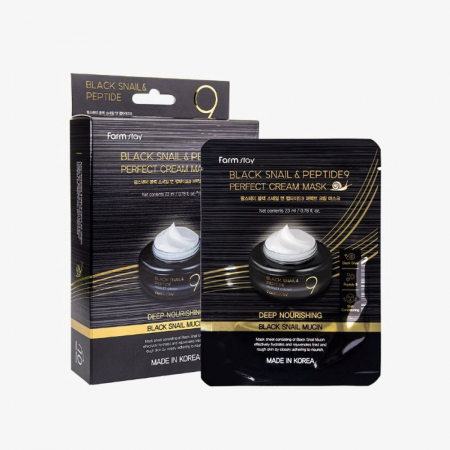 Masca textila de fata cu ser antirid revitalizant Farmstay Black Snail & Peptide 9 Perfect Cream Mask 23ml [1]