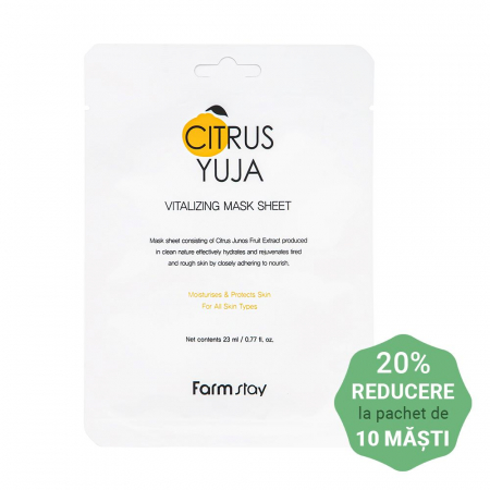 Masca textila de fata cu ser hidratant revitalizant Farmstay Citrus Yuja Vitalizing 23ml
