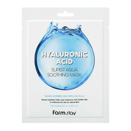 HIDRATARE TEN - Masca textila de fata cu ser super hidratant si efect antirid Farmstay Hyaluronic Acid Super Aqua Soothing 25ml