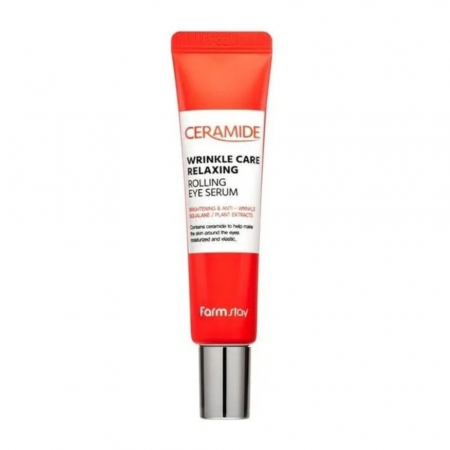 ANTIRID SI FERMITATE - Ser concentrat de ochi antirid nutritiv cu masaj Farmstay Ceramide Wrinkle Care Relaxing Rolling Eye 25ml