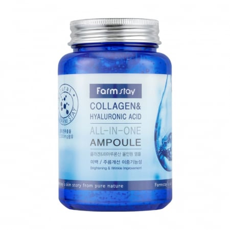 HIDRATARE TEN - Ser concentrat de fata antirid hidratant Farmstay Collagen & Hyaluronic Acid All-In-One Ampoule 250ml