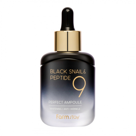 ANTIRID SI FERMITATE - Ser concentrat de fata antirid revitalizant Farmstay Black Snail Peptide 9 Perfect Ampoule 35ml