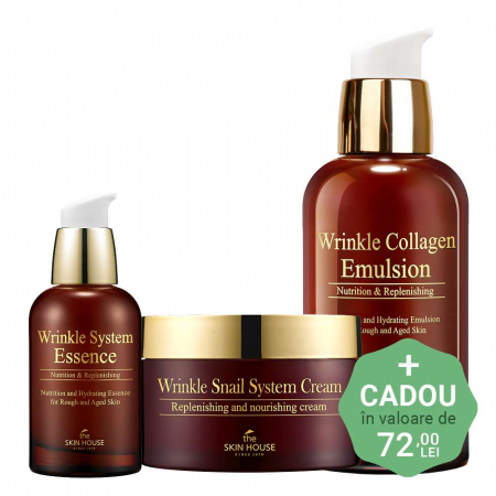 ANTIRID SI FERMITATE - Set antirid in 3 pasi The Skin House Wrinkle System Collagen  Ser, Emulsie, Crema pentru fata 100ml si CADOU